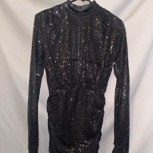 Black Sequin Long Sleeve Dress